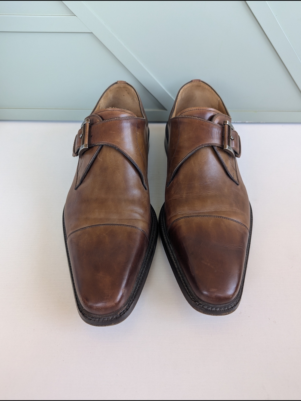 Magnanni Brown Leather Single Monk Strap Oxfords - Picture 3 of 12